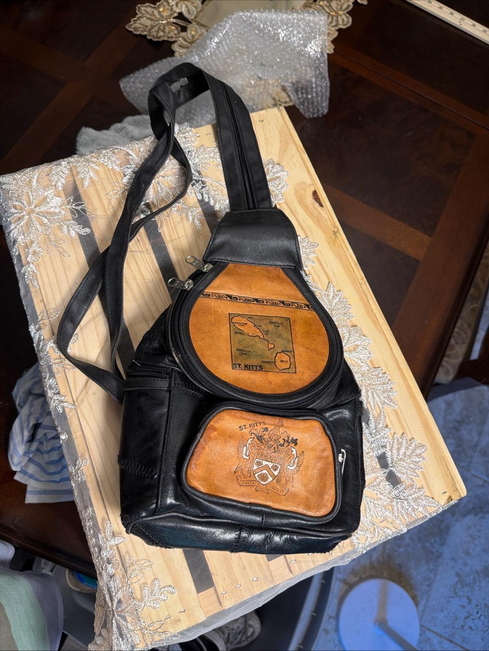Black and Tan St. Kitts Leather Sling Belt Bag